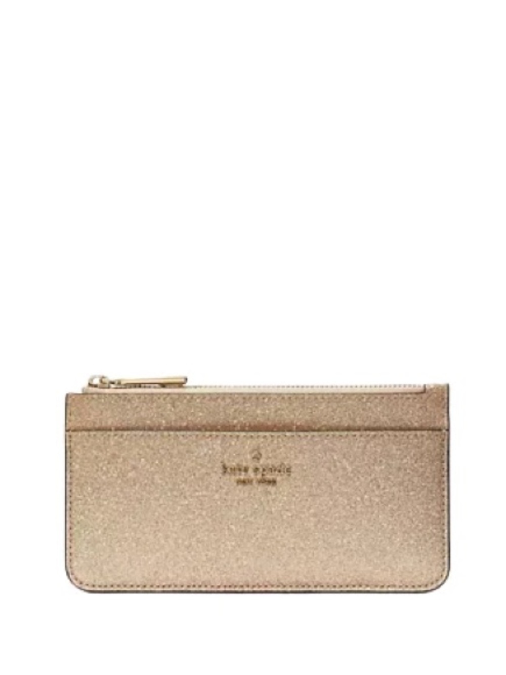 kate spade Metallic rose Gold Glitter Zip Card Case NWT